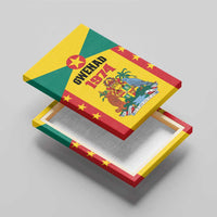 Top-down view of canvas wall art showing Grenada flag colors, GWENAD 1974 coat of arms