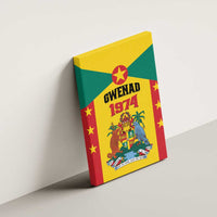 Wall-mounted canvas wall art featuring Grenada flag, GWENAD 1974 coat of arms emblem