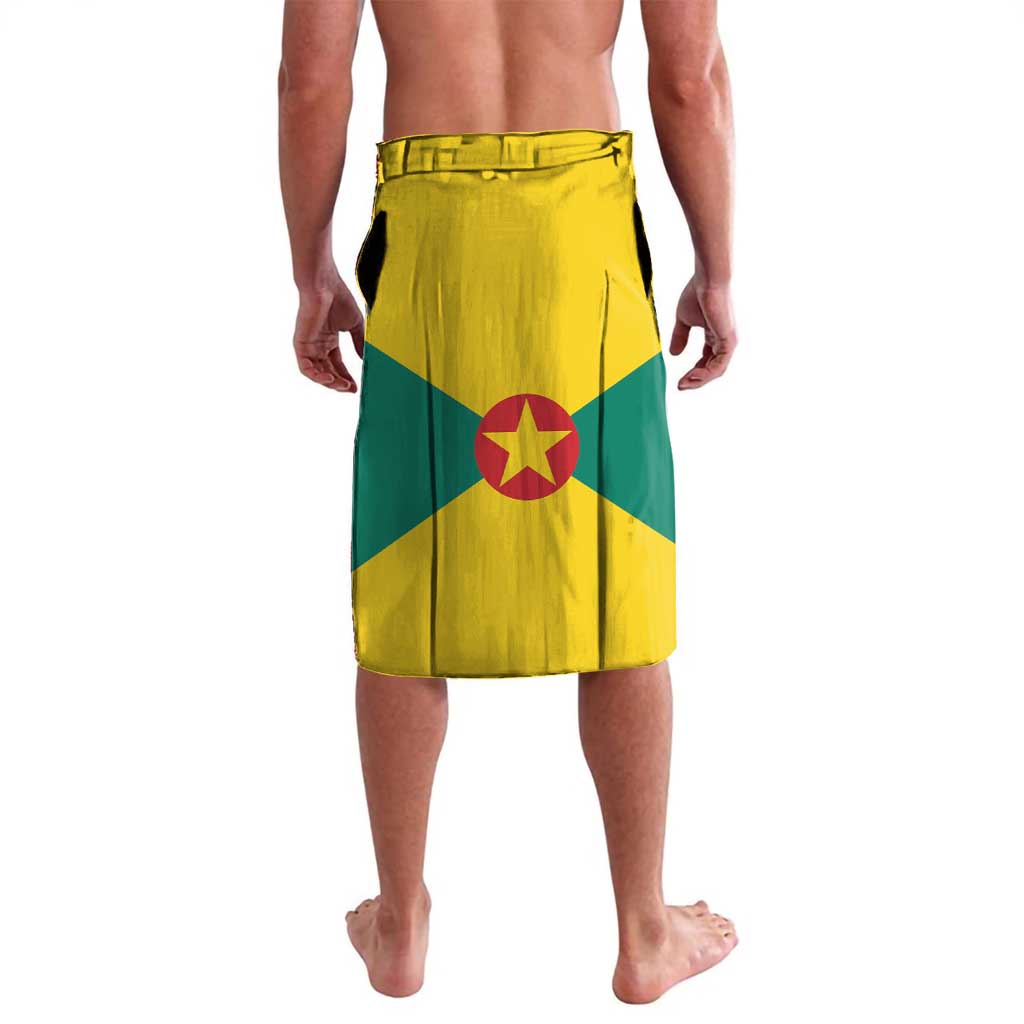 Flag-print swim shorts with red star emblem and yellow-green panel design
