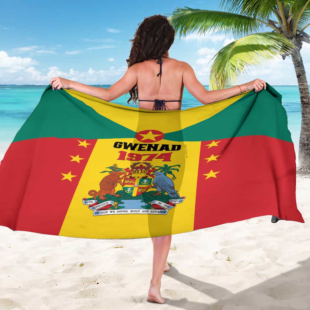 Grenada flag style sarong, full front print with GWENAD 1974 and crown emblem