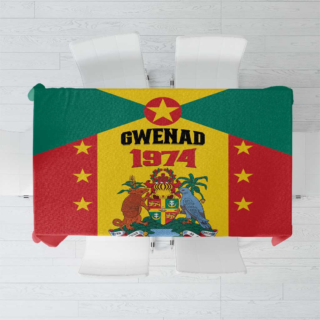 Grenada coat of arms tablecloth with red, yellow, and green flag-style emblem design