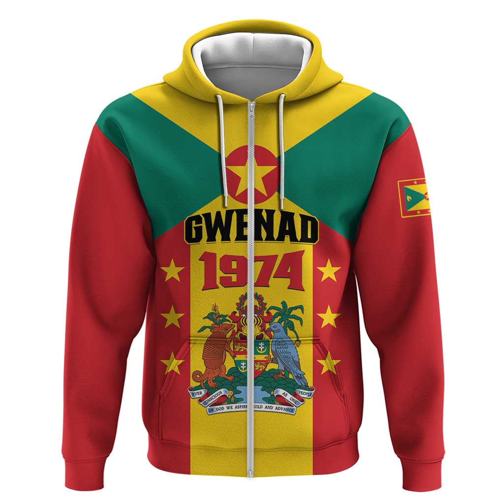 Personalized Gwenad Zip Hoodie Grenada Coat Of Arms Flag Style - Wonder Print Shop