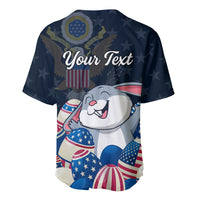 Navy baseball jersey with bunny graphic and "Your Text" lettering, stars and stripes