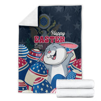 Blue folded Easter bunny blanket with “Happy Easter” and patriotic egg artwork