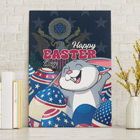 Framed Easter canvas wall art of a cute bunny holding blue egg and patriotic Easter message