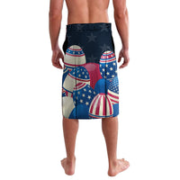 Blue Easter lavalava shorts with patriotic star and stripe print, elastic waistband