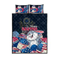 Blue quilt with Happy Easter bunny, stars, and red-white striped egg accents