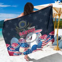 Blue Easter bunny sarong with stars and Happy Easter print, US egg motifs