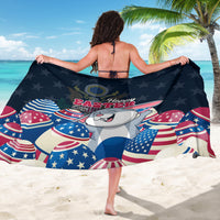 Blue Easter bunny sarong back view with stars, striped eggs, and Happy Easter print