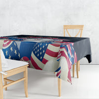 Blue Easter tablecloth draped over table with American flag and star pattern