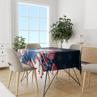 Blue Easter tablecloth on dining table with American flag motif and stars