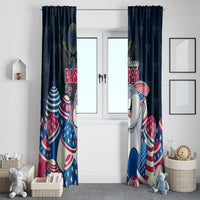 Blue Easter window curtain panels with bunny character and patriotic egg print for windows
