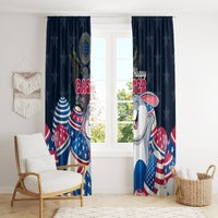 Blue Easter curtain pair featuring cartoon bunny, star accents, and patriotic eggs