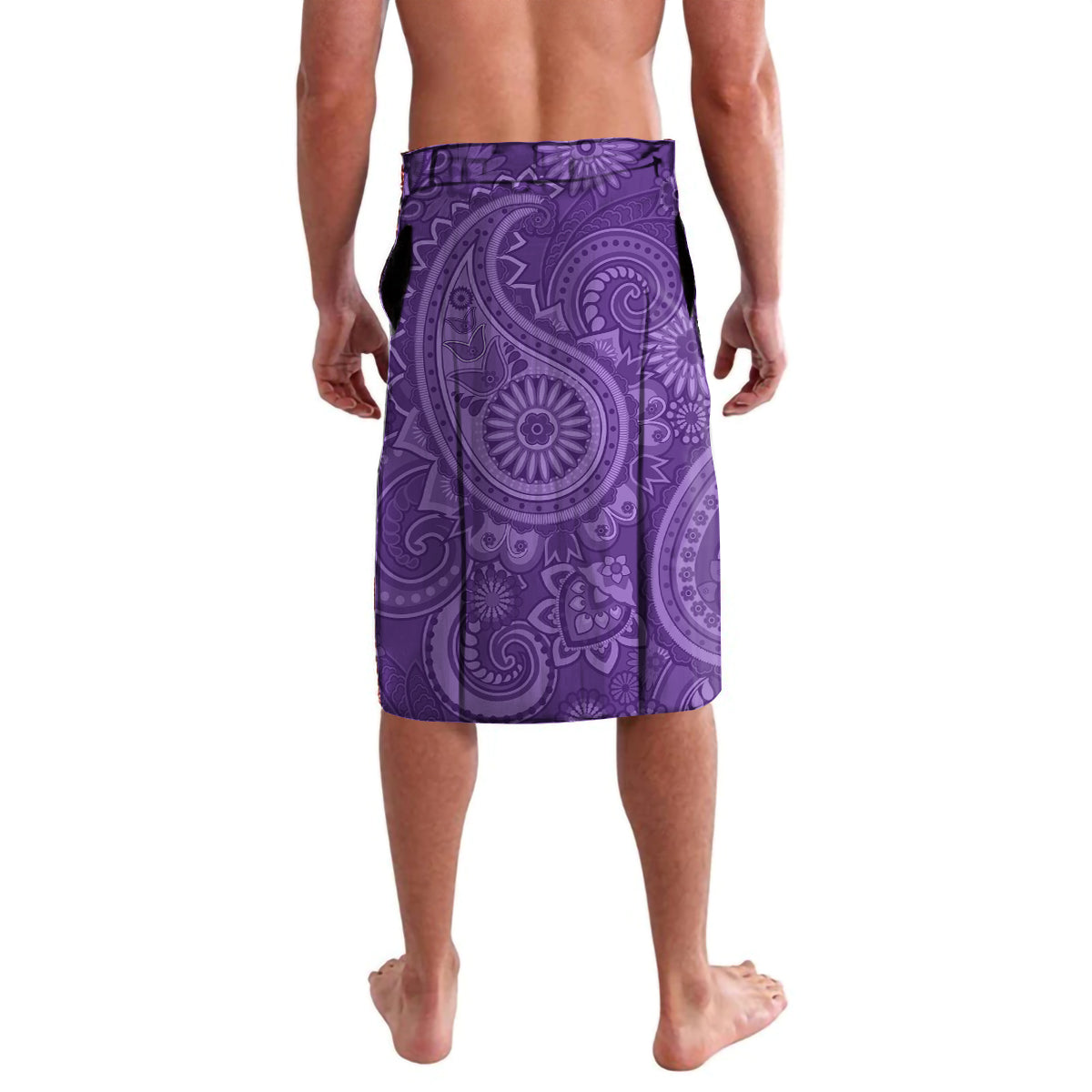 Purple paisley sarong with elastic waistband, back view