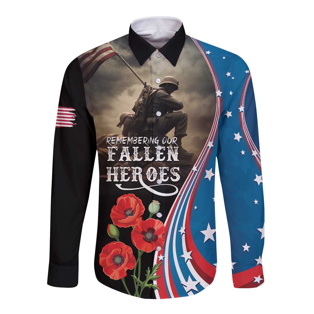 US Memorial Day 2025 Long Sleeve Button Shirt Remembering Our Fallen Heroes