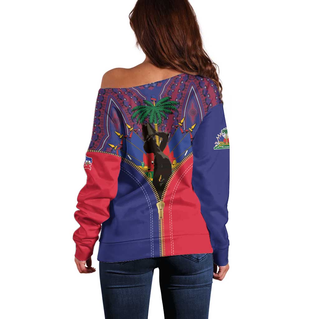 Haiti Heritage Month Off Shoulder Sweater Zipper Stylized