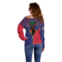 Haiti Heritage Month Off Shoulder Sweater Zipper Stylized