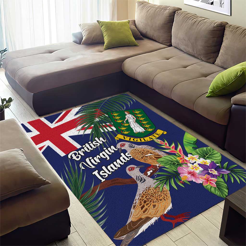 Blue bird and tropical flower area rug with Union Jack flag pattern