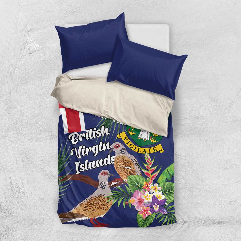 British Virgin Islands Bedding Set Two Turtle Doves Tropical Flowers