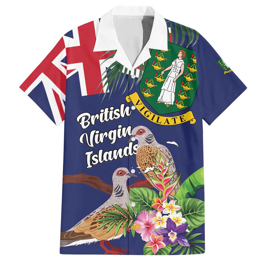Personalised British Virgin Islands Hawaiian Shirt Two Turtle Doves Tropical Flowers