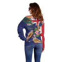 Personalised British Virgin Islands Off Shoulder Sweater Two Turtle Doves Tropical Flowers