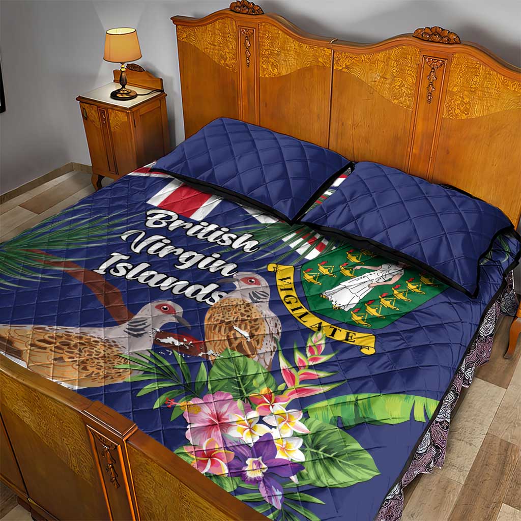 British Virgin Islands Quilt Bed Set Two Turtle Doves Tropical Flowers