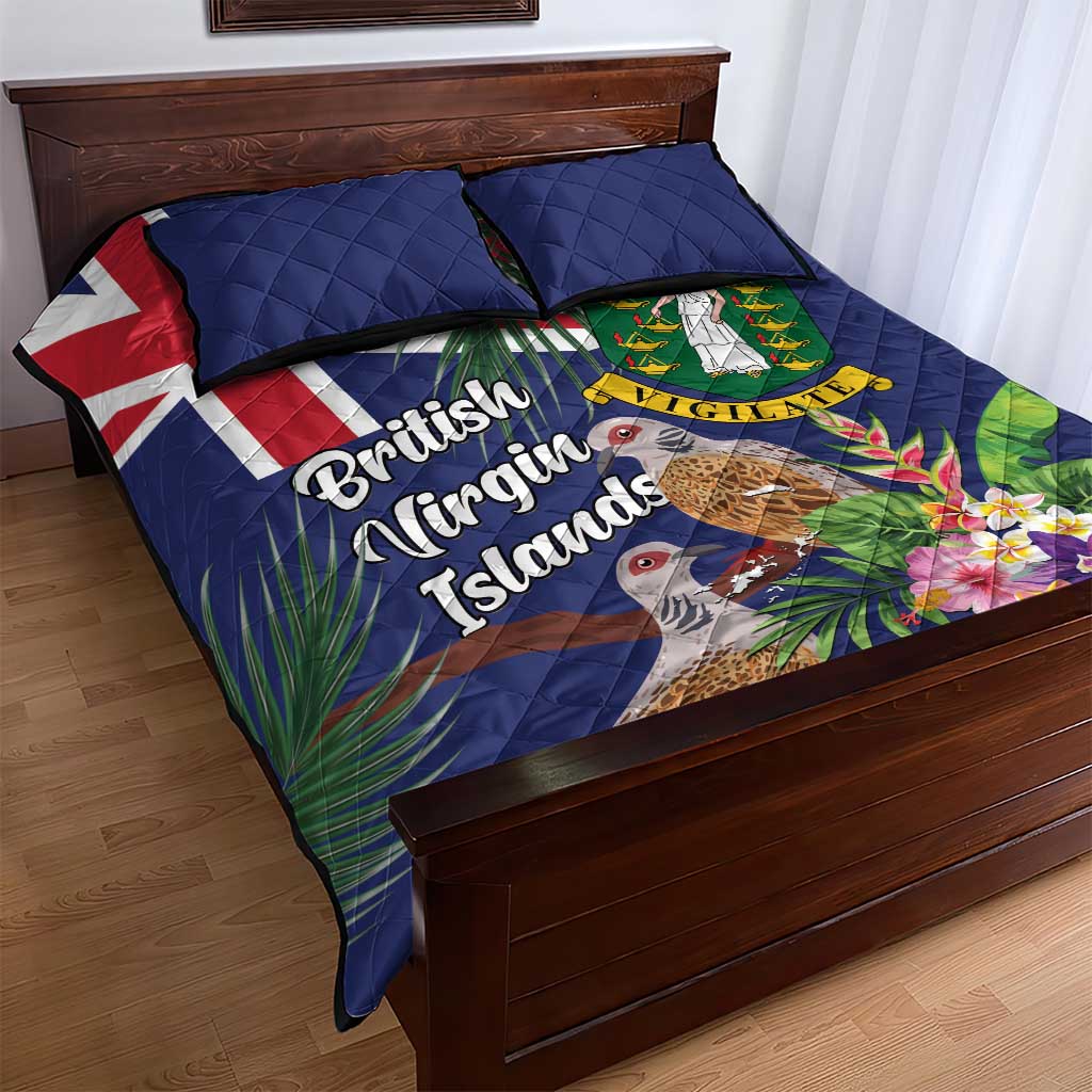 British Virgin Islands Quilt Bed Set Two Turtle Doves Tropical Flowers