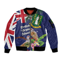 Personalised British Virgin Islands Sleeve Zip Bomber Jacket Two Turtle Doves Tropical Flowers