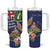 Personalised British Virgin Islands Tumbler With Handle Two Turtle Doves Tropical Flowers