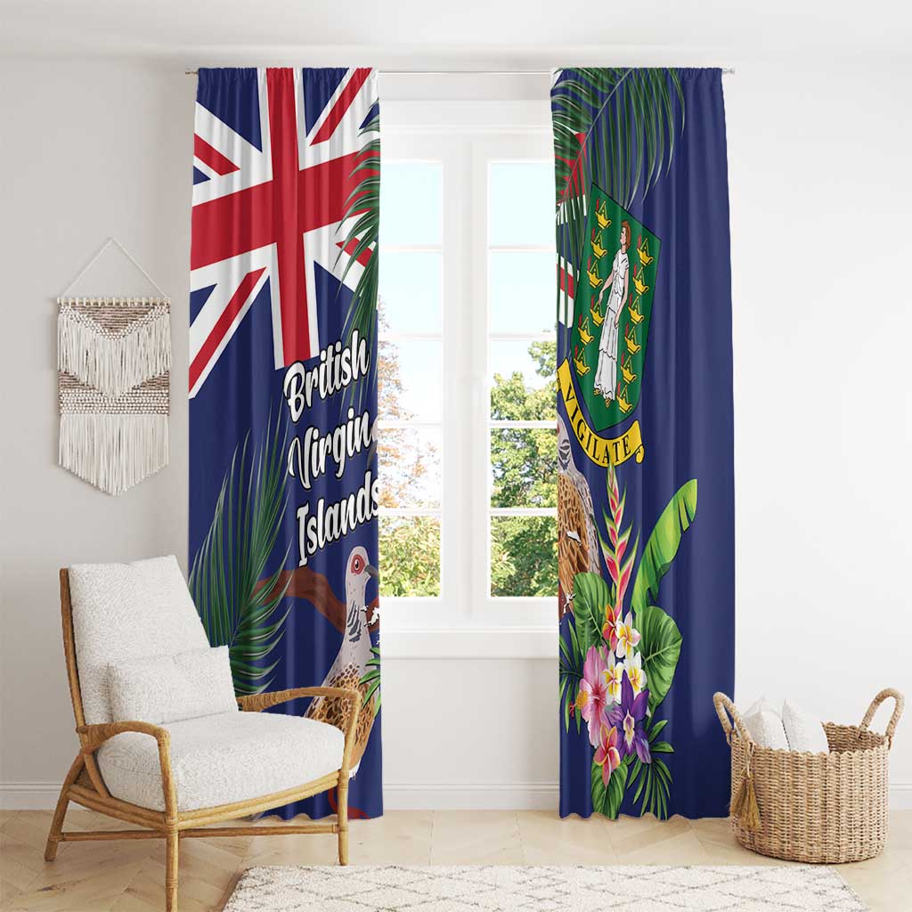 British Virgin Islands Window Curtain Two Turtle Doves Tropical Flowers
