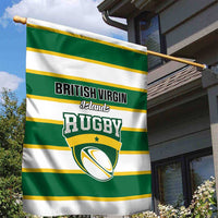 Green rugby garden flag on pole with British Virgin Islands rugby text and crest