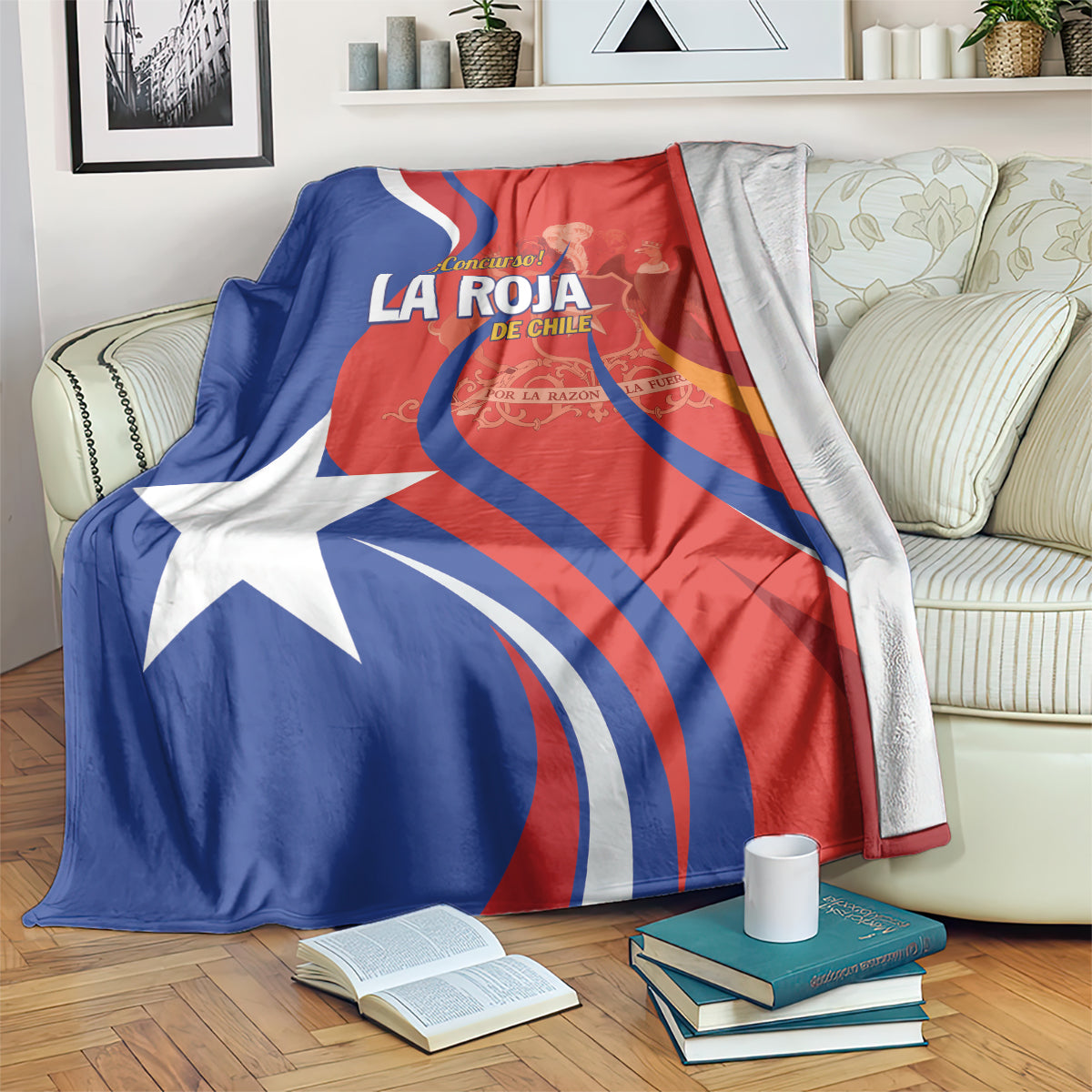 Chile football blanket in flag colors with star and La Roja de Chile print