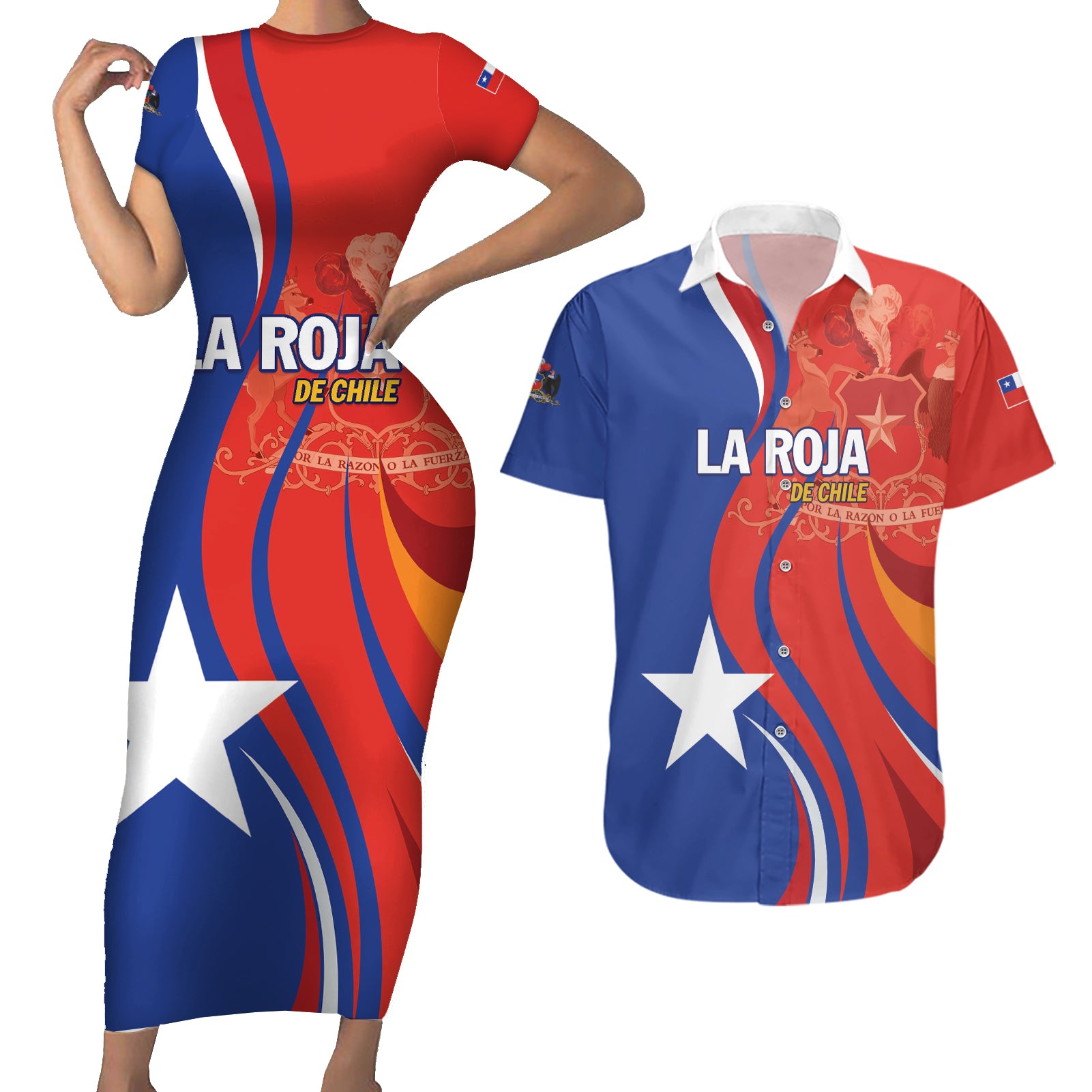 Personalized Chile 2024 Football Couples Matching Short Sleeve Bodycon Dress and Hawaiian Shirt Concurso La Roja - Wonder Print Shop