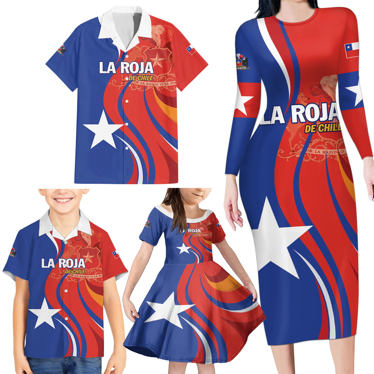 Personalized Chile 2024 Football Family Matching Long Sleeve Bodycon Dress and Hawaiian Shirt Concurso La Roja - Wonder Print Shop