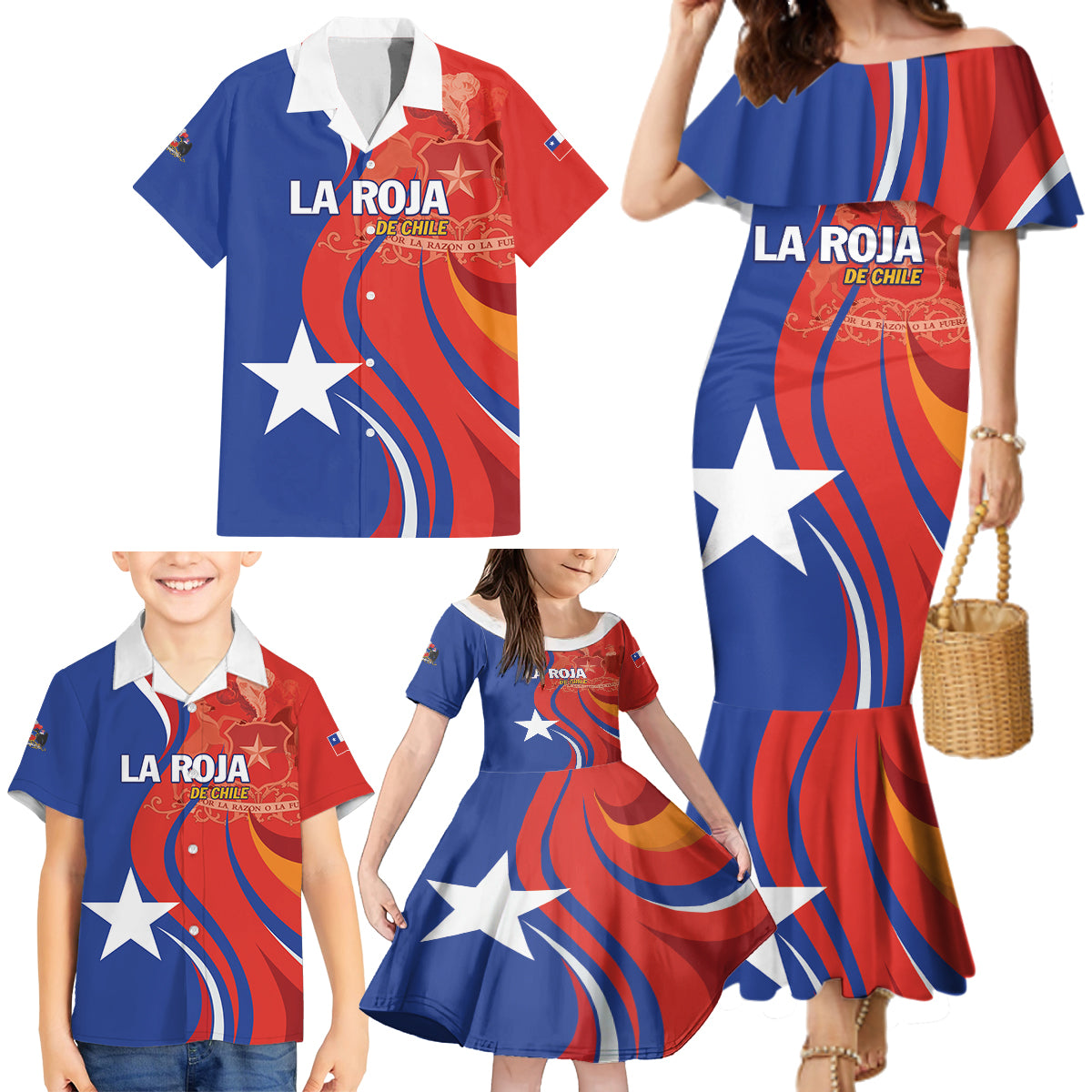 Personalized Chile 2024 Football Family Matching Mermaid Dress and Hawaiian Shirt Concurso La Roja - Wonder Print Shop