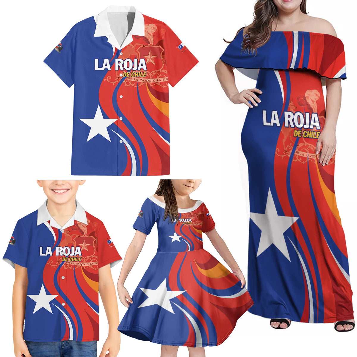 Personalized Chile 2024 Football Family Matching Off Shoulder Maxi Dress and Hawaiian Shirt Concurso La Roja - Wonder Print Shop