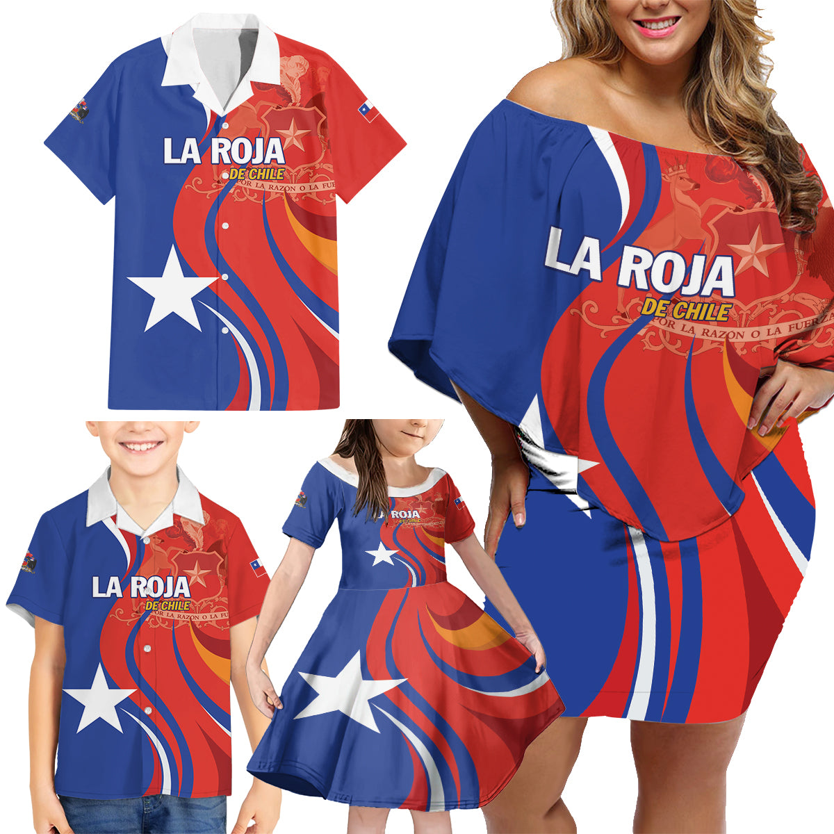 Personalized Chile 2024 Football Family Matching Off Shoulder Short Dress and Hawaiian Shirt Concurso La Roja - Wonder Print Shop