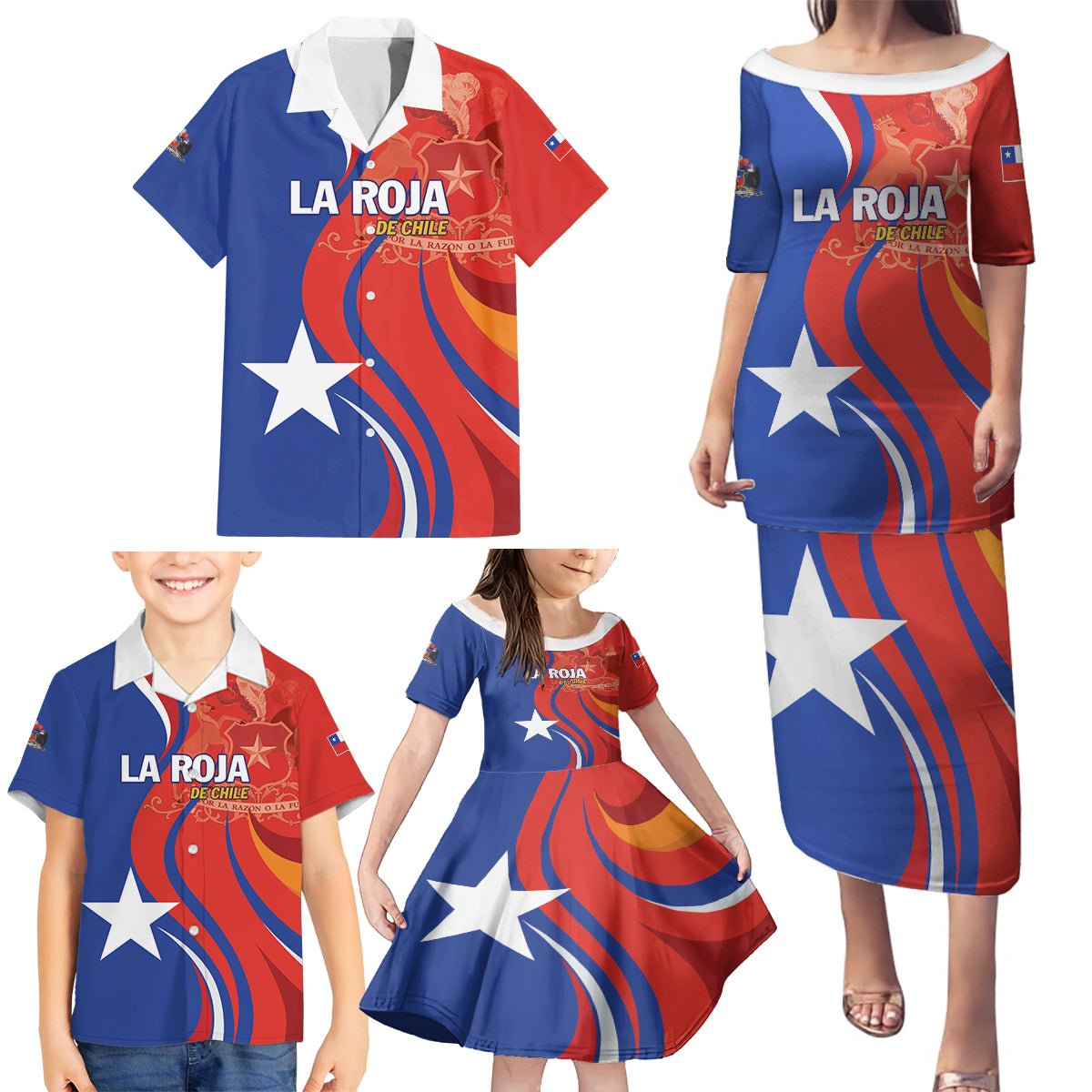 Personalized Chile 2024 Football Family Matching Puletasi and Hawaiian Shirt Concurso La Roja - Wonder Print Shop