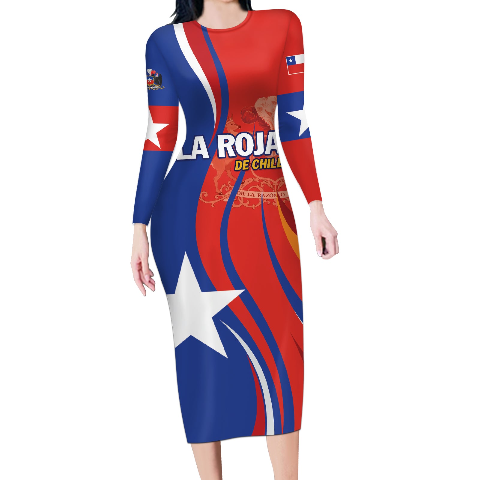 Personalized Chile 2024 Football Long Sleeve Bodycon Dress Concurso La Roja - Wonder Print Shop