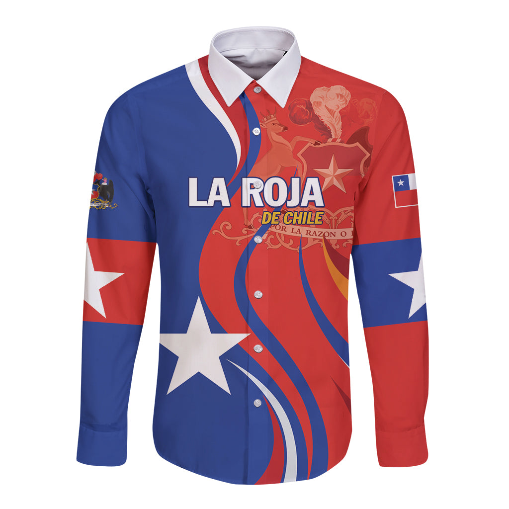 Red and blue football button-down shirt with white collar, stars, and 'LA ROJA' print
