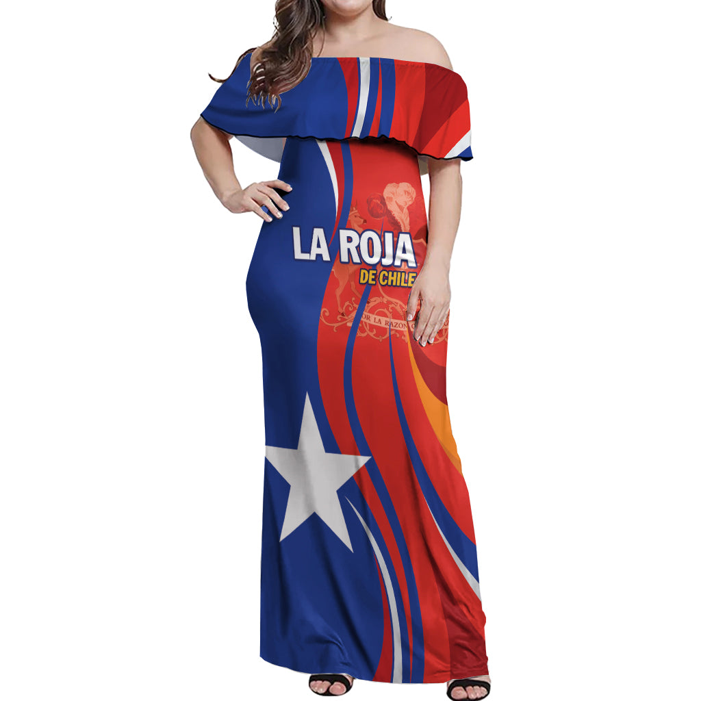 Personalized Chile 2024 Football Off Shoulder Maxi Dress Concurso La Roja - Wonder Print Shop