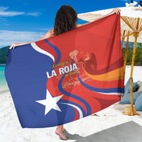 Chile football sarong, red and blue flag print with star and La Roja badge, stretched wide