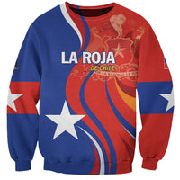 Unisex red-and-blue Chile football sweatshirt with La Roja graphic, stars, and wavy stripes