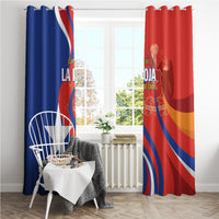 Full-length Chile football window curtains, blue and red flag print with team text