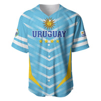 Light blue striped personalized football jersey, front Uruguay badge and buttons