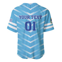 Light blue striped personalized football jersey, back YOUR TEXT and number 01