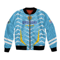 Personalized Uruguay 2024 football bomber jacket, light blue front with crest and zipper
