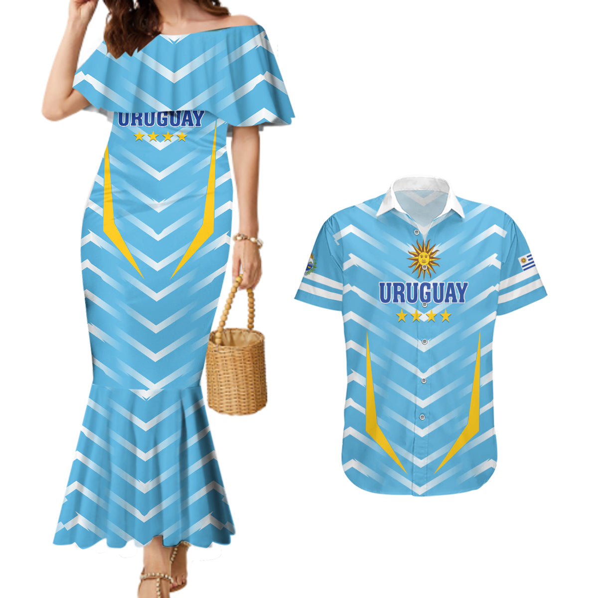 Personalized Uruguay 2024 Football Couples Matching Mermaid Dress and Hawaiian Shirt Come On La Celeste - Wonder Print Shop