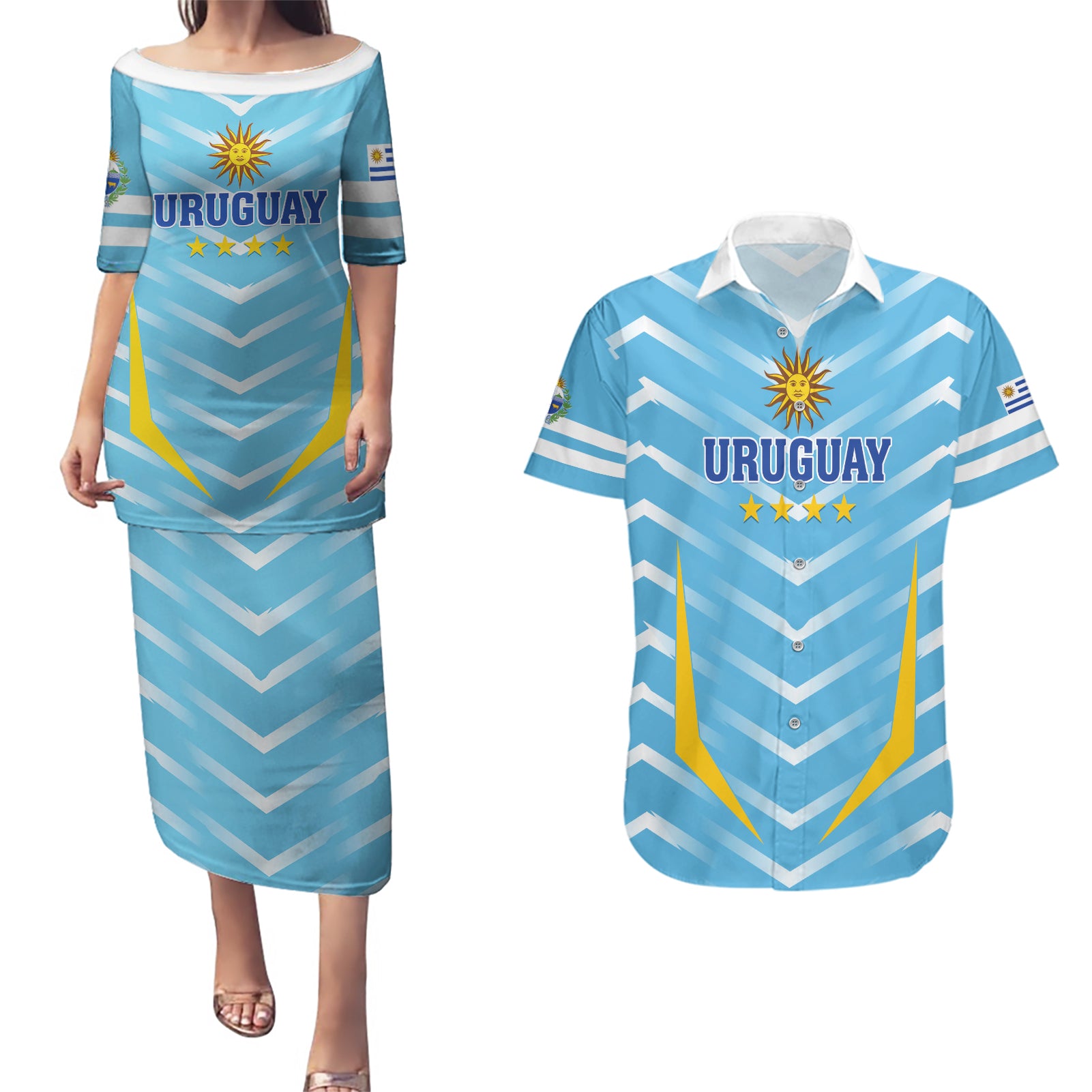 Personalized Uruguay 2024 Football Couples Matching Puletasi and Hawaiian Shirt Come On La Celeste - Wonder Print Shop