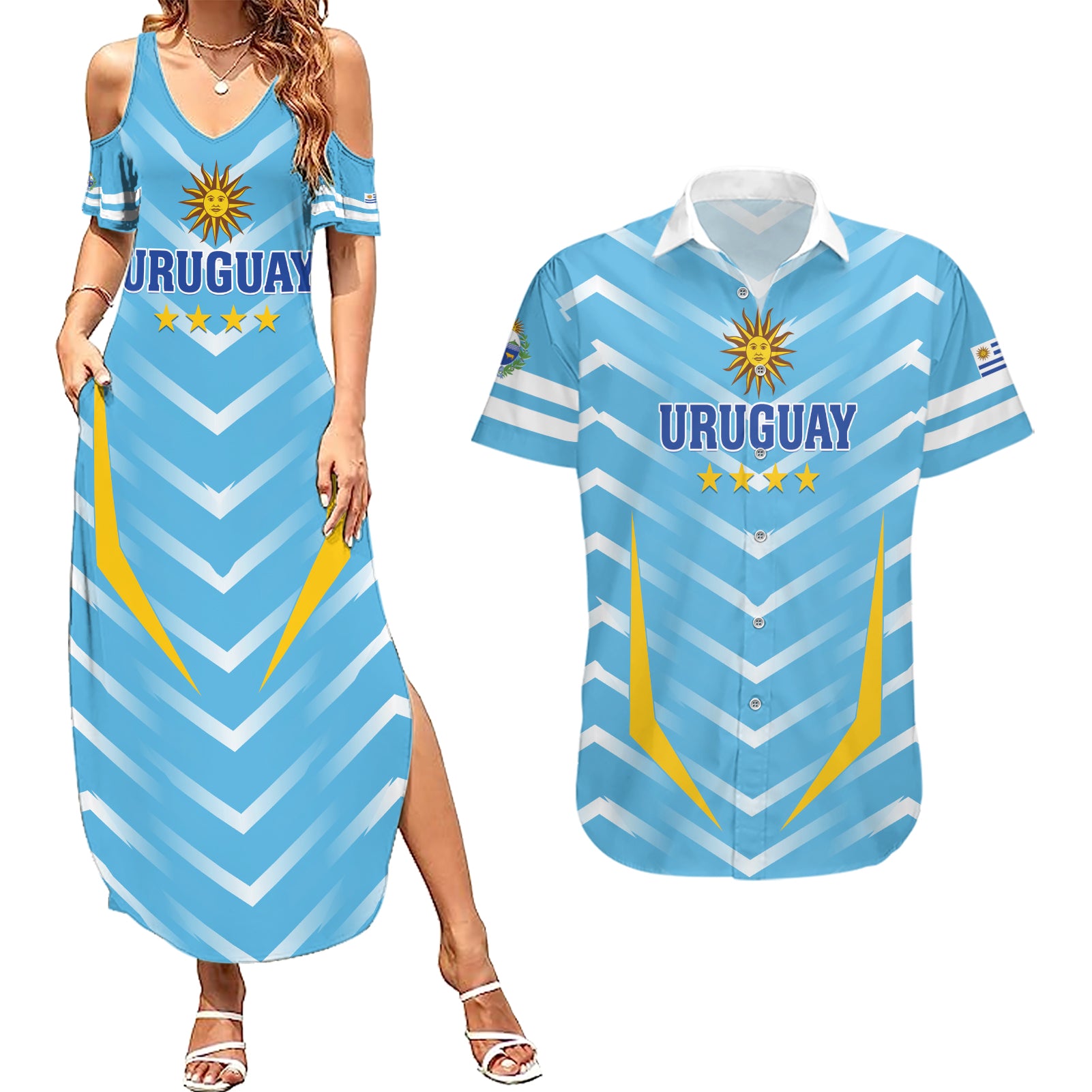 Personalized Uruguay 2024 Football Couples Matching Summer Maxi Dress and Hawaiian Shirt Come On La Celeste - Wonder Print Shop